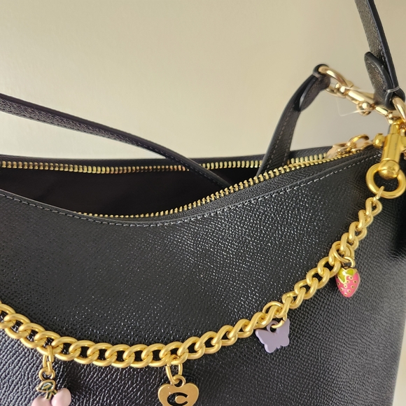 Coach Black Shoulder Bag with Gold Chain and Charms - Picture 2 of 10